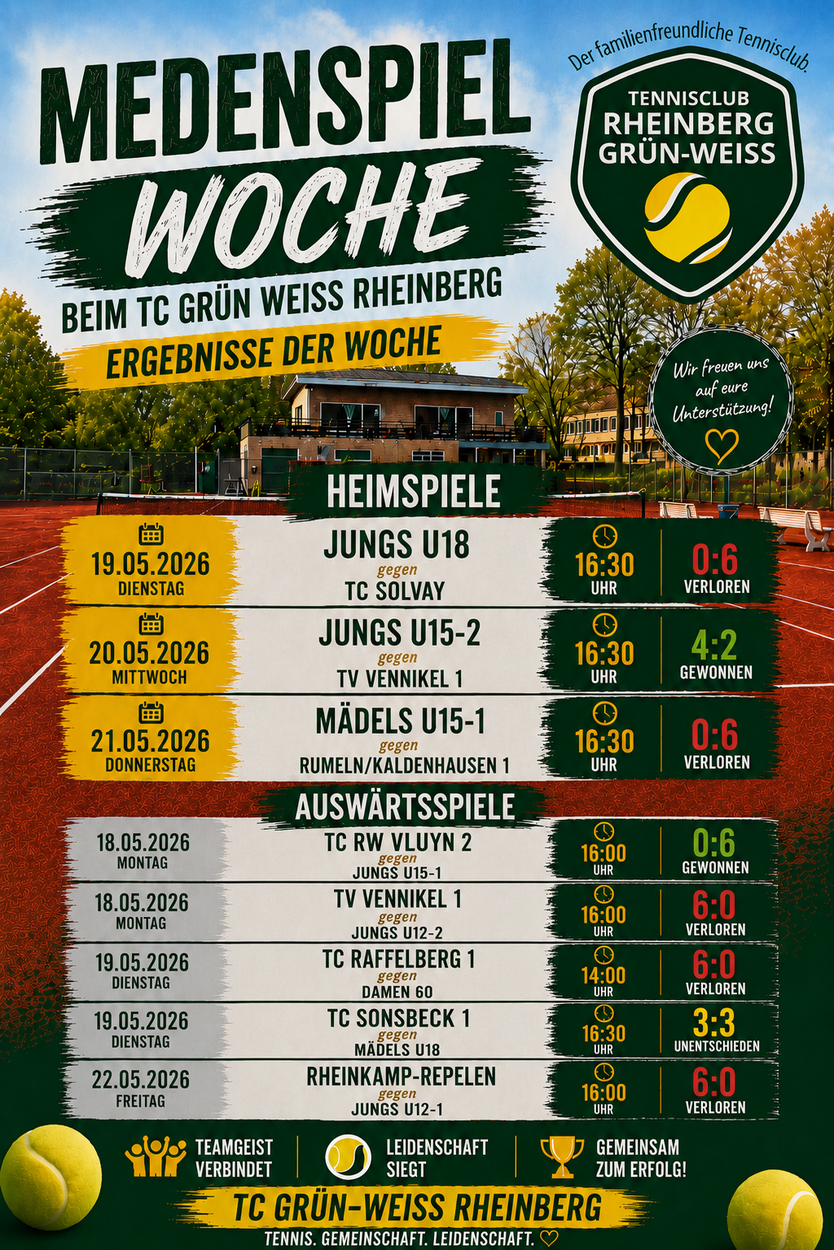 Ergebnisse der Spiele in der Woche vor Pfingsten
